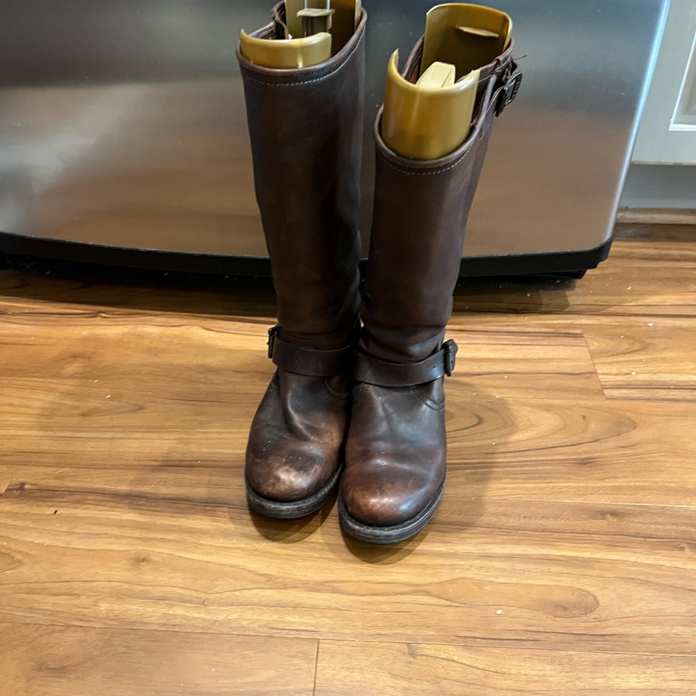 Frye wide calf harness boot